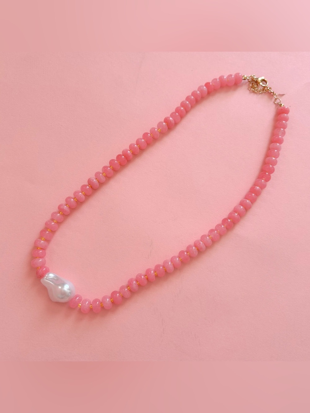 Wildfire Rose Tide Pink Beaded Beachy Necklace with Faux Pearl